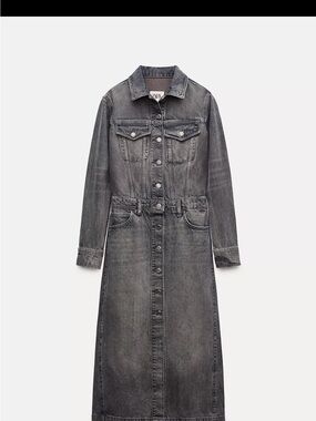 Zara Grey Washed Denim Maxi Dress